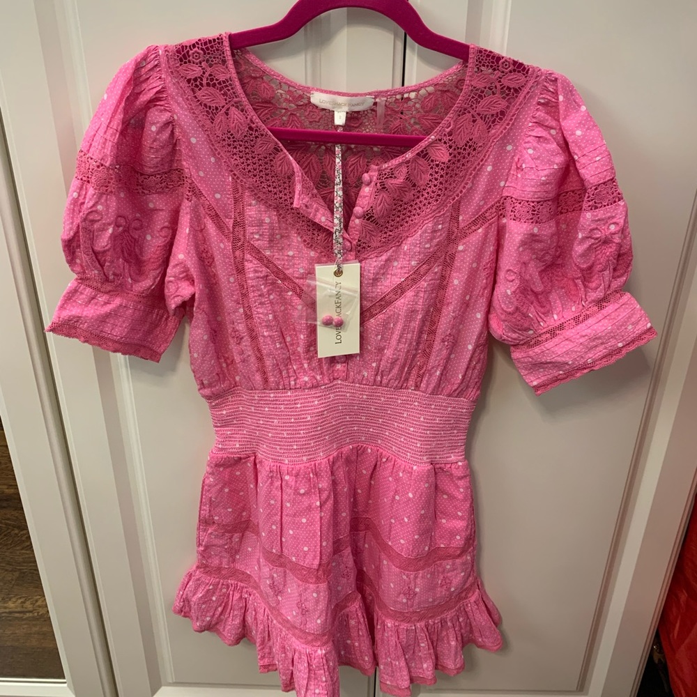 LOVESHACKFANCY Jaislyn Pink Embroidered Dress Size S NWT - Picture 5 of 6